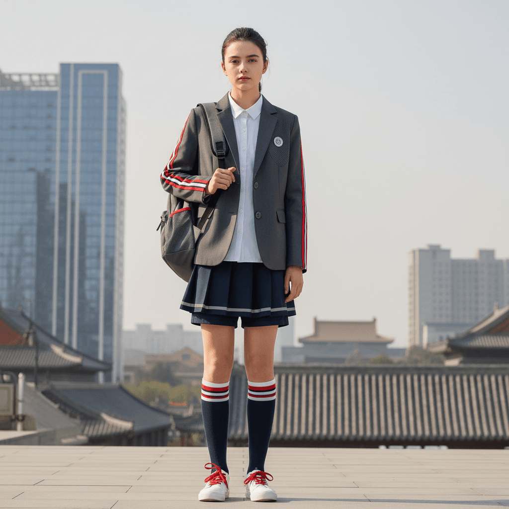 Modern school uniform combining sporty and formal styles