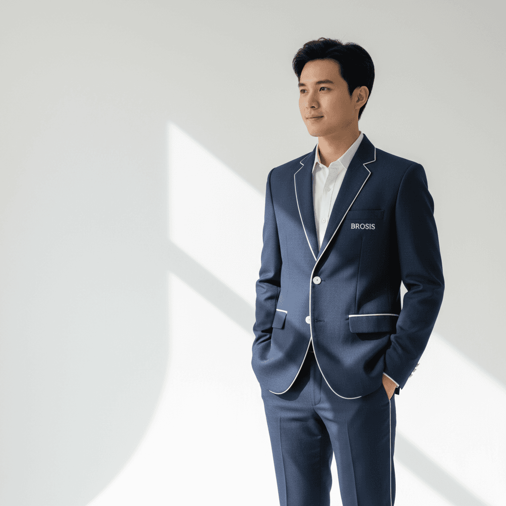 Student in BROSIS formal blazer and trousers