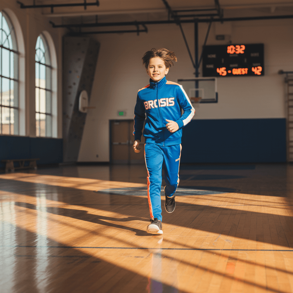 Student in BROSIS sporty athletic uniform in motion