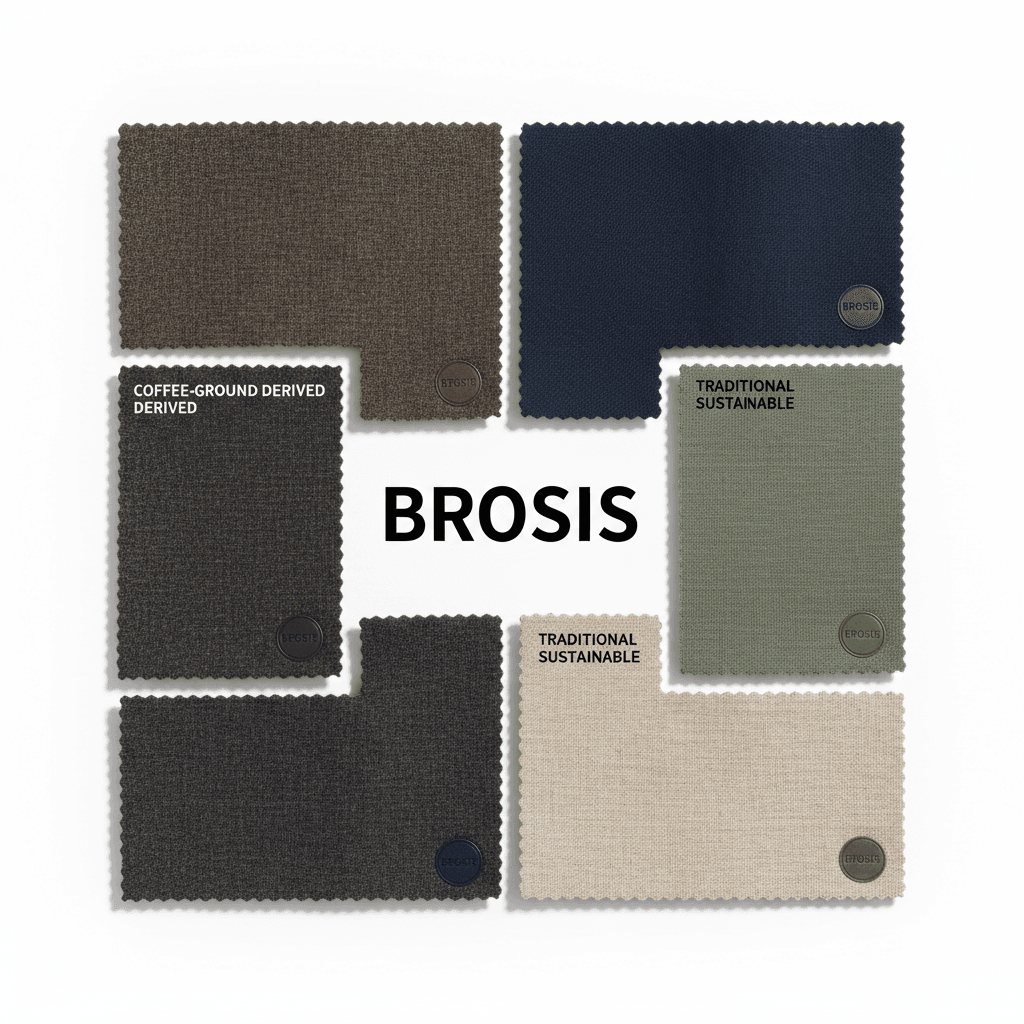 BROSIS sustainable fabric swatches including coffee-ground material