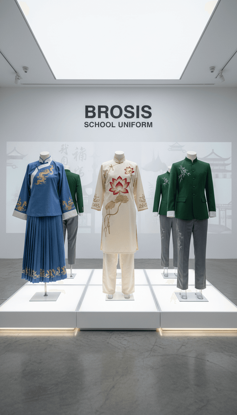 Chinese school uniforms display highlighting design milestones and cultural heritage
