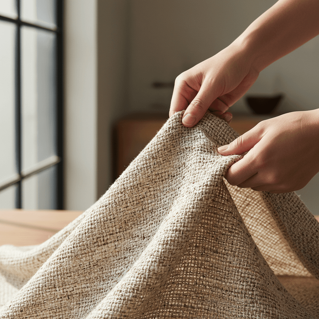Close-up detail of eco-friendly school uniform fabric made from sustainable materials