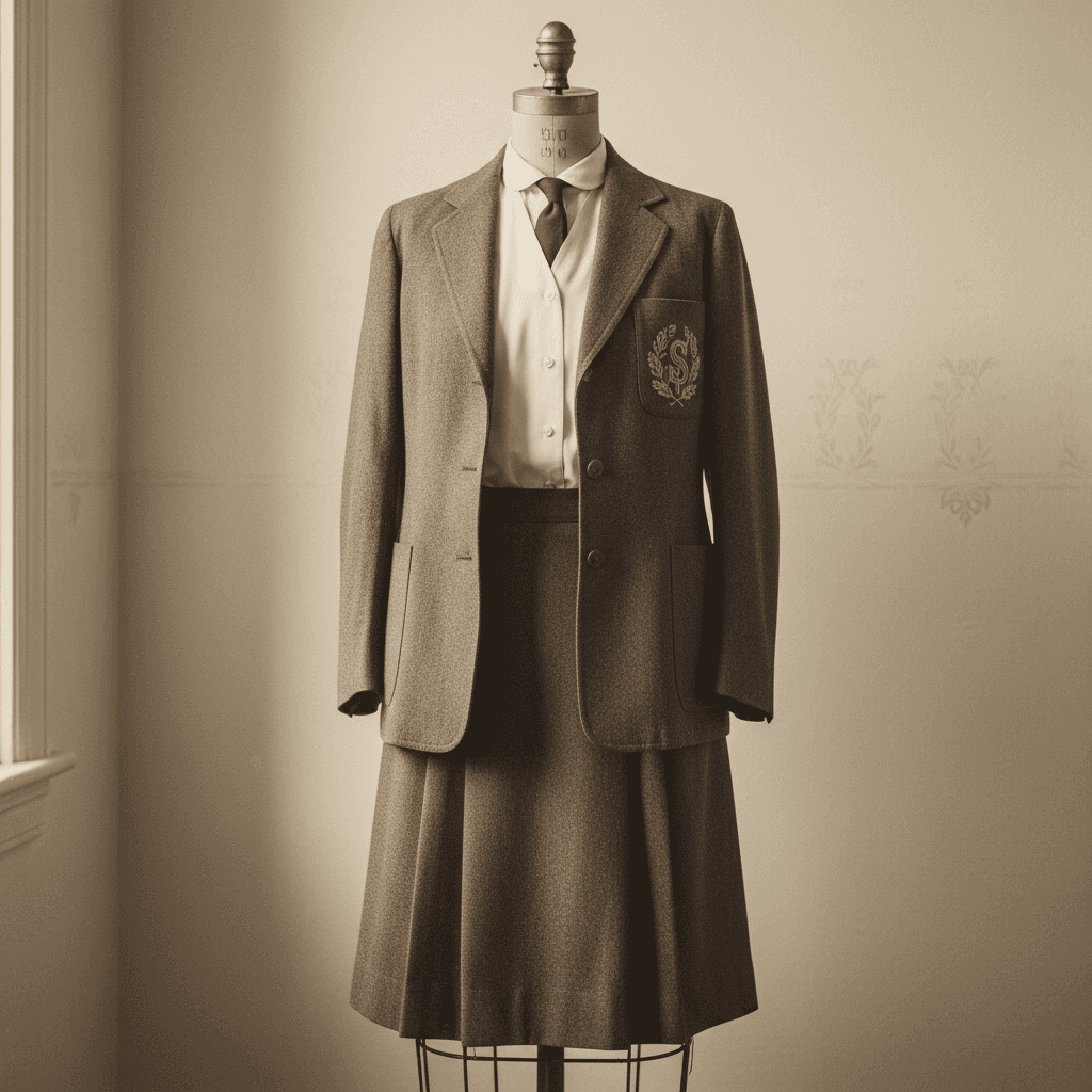 Traditional 1920s school uniform on dress form