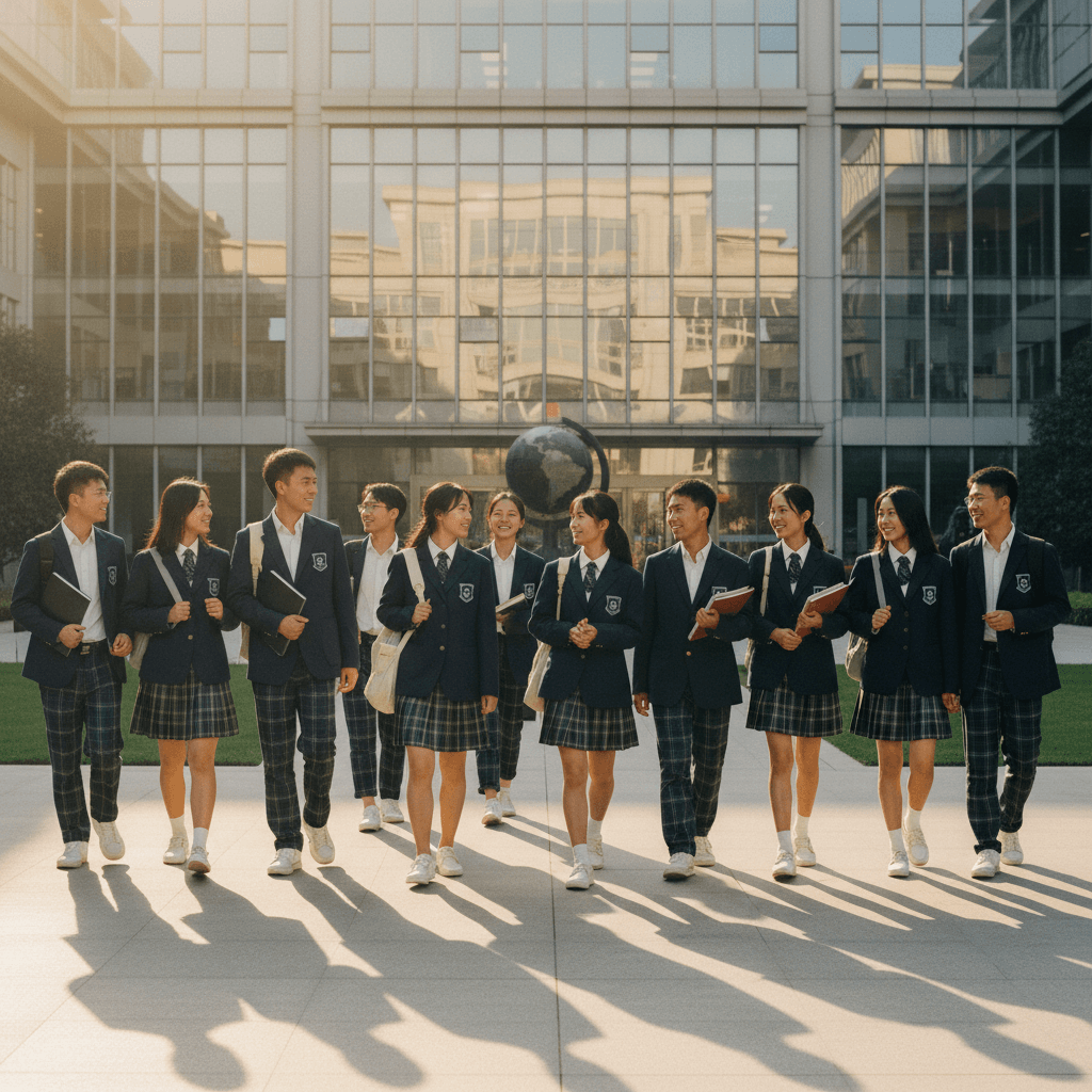 1990s students in blazer and plaid uniform styles