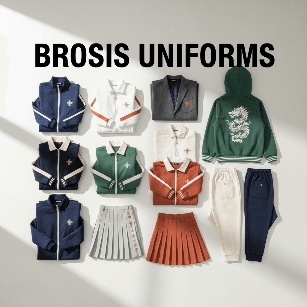 BROSIS school uniform collection showing diverse styles and colors