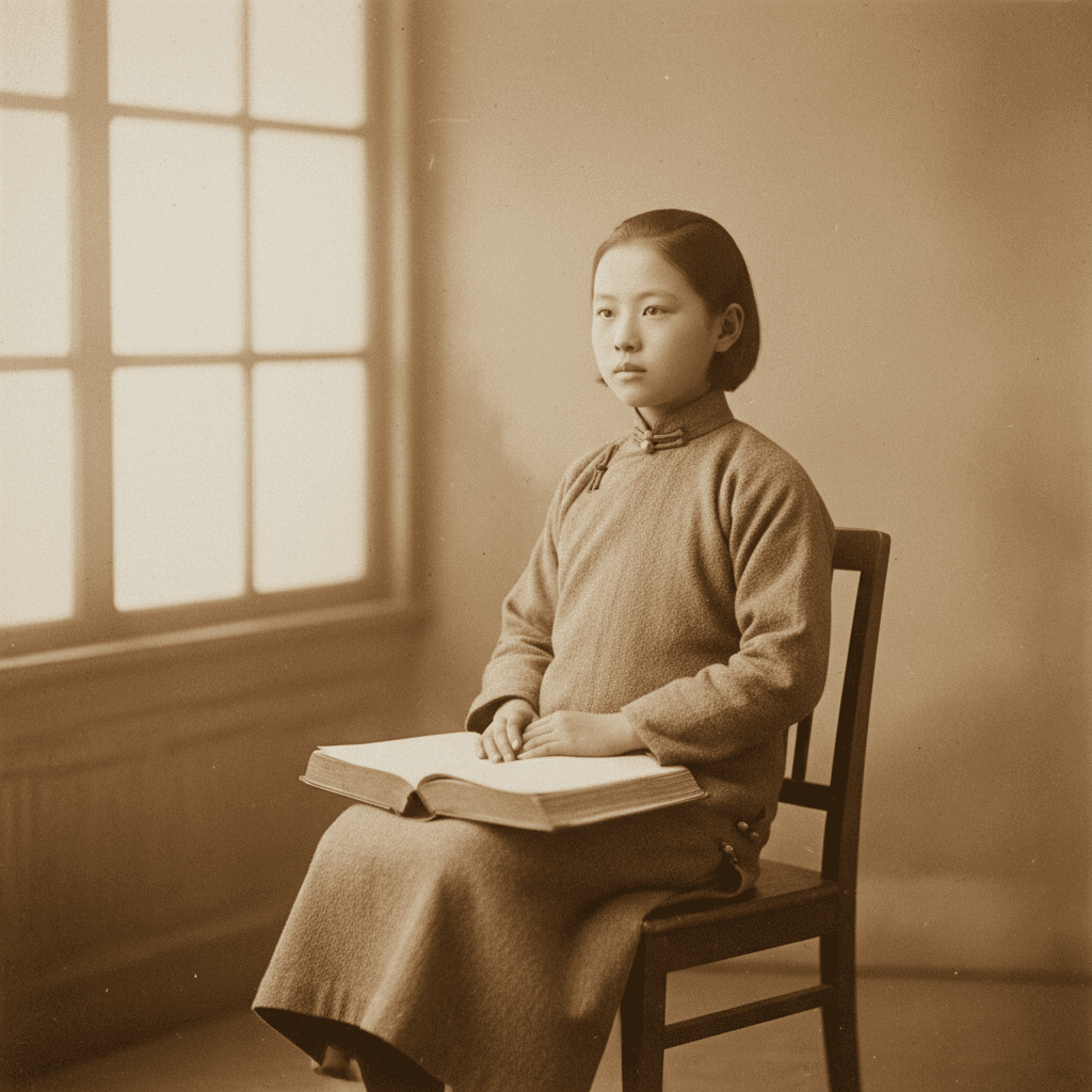 1910s Chinese schoolgirl in traditional qipao uniform