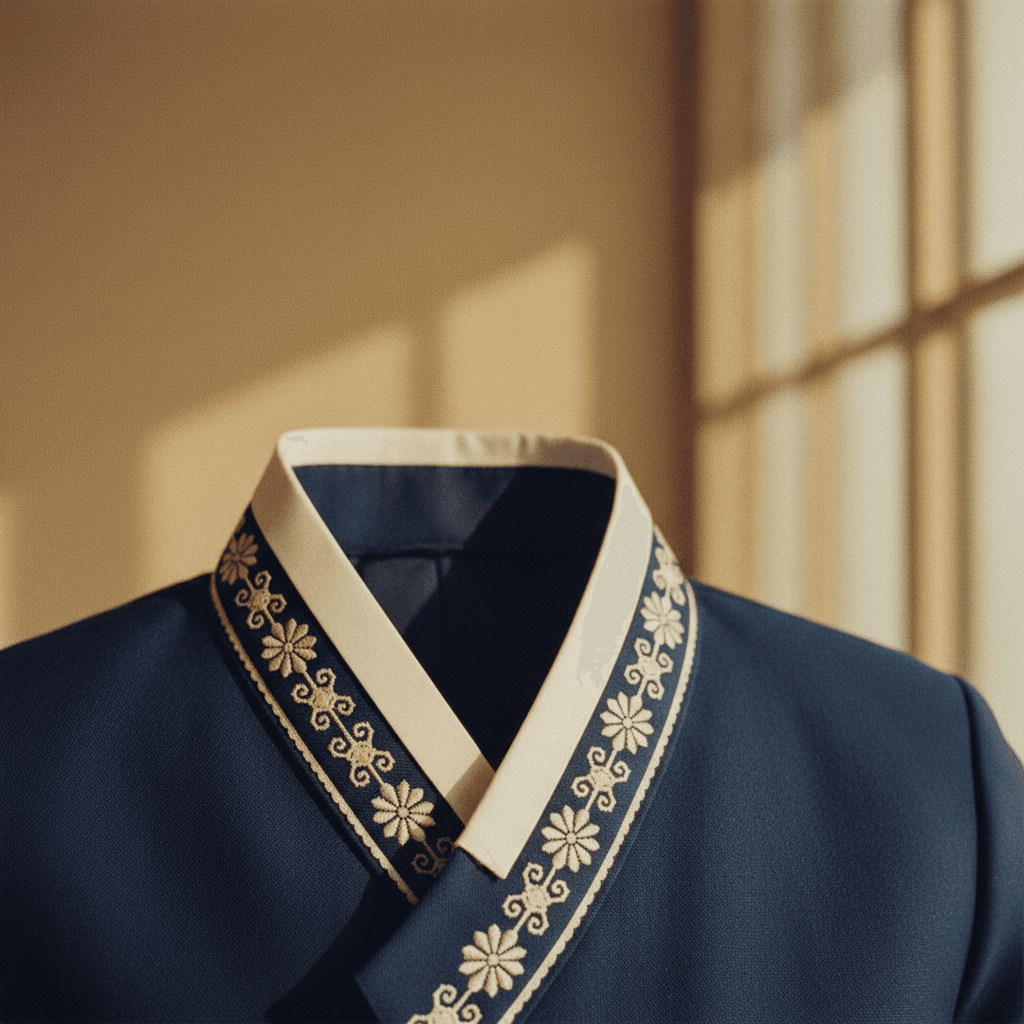 Traditional Korean school uniform collar and decorative details