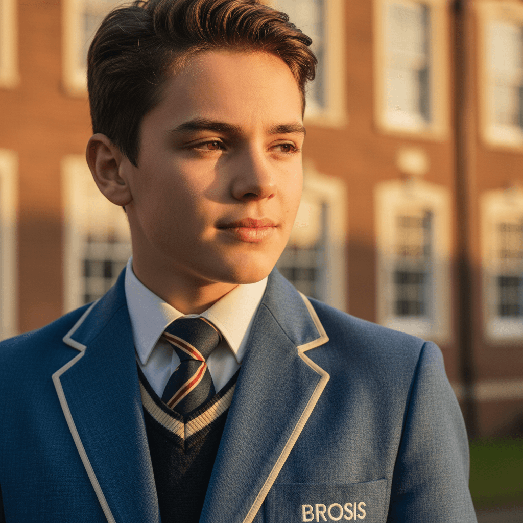 Student wearing BROSIS uniform in golden light