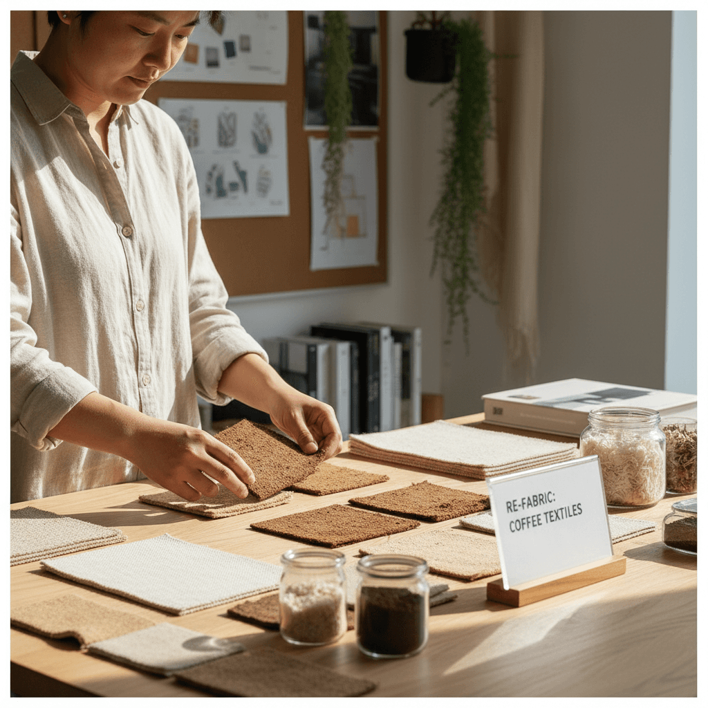 Team member examining innovative sustainable fabrics