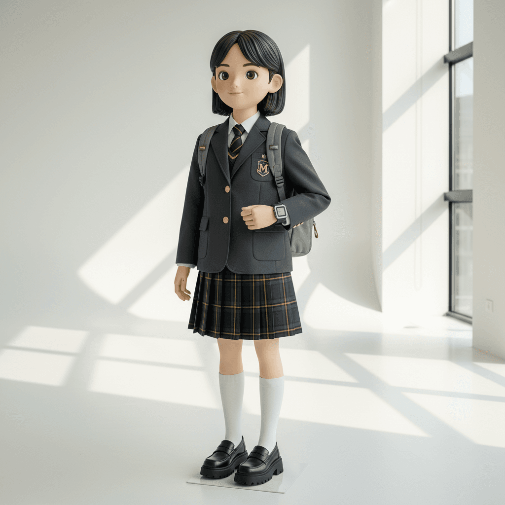 1990s modern school uniform combining structured blazer and contemporary styling